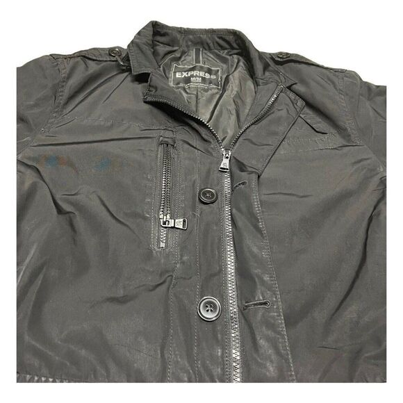 Express Jacket Mens M Black Blazer Military Utility Lined Button Up Pockets - Picture 4 of 7
